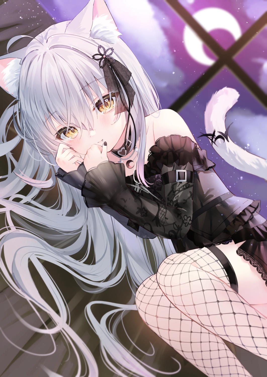 animal_ears detexted dress fishnets indie_virtual_youtuber nekomimi rukako see_through tail thighhighs yazuki_(vtuber)