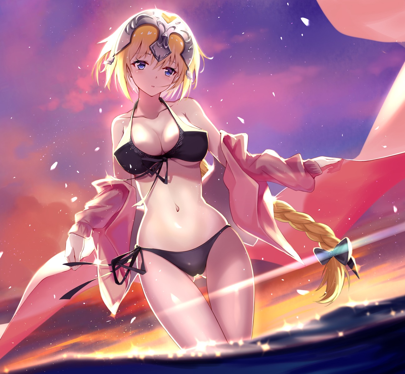 augu_(523764197) bikini cleavage erect_nipples fate/grand_order jeanne_d'arc jeanne_d'arc_(fate) open_shirt swimsuits underboob