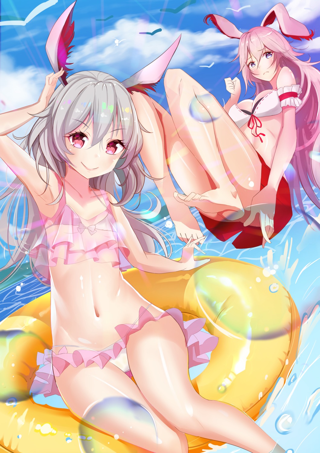 animal_ears benghuai_xueyuan bikini bunny_ears feet honkai_impact see_through swimsuits theresa_apocalypse wet yae_sakura_(benghuai_xueyuan) zotari