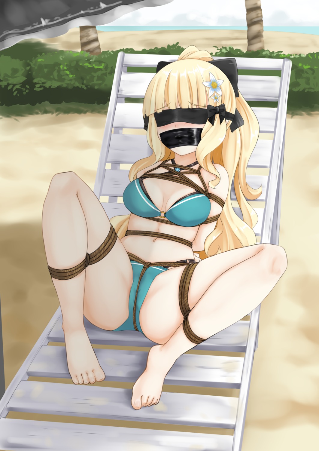 bikini bondage cameltoe cleavage feet kertasu princess_connect princess_connect!_re:dive sasaki_saren swimsuits