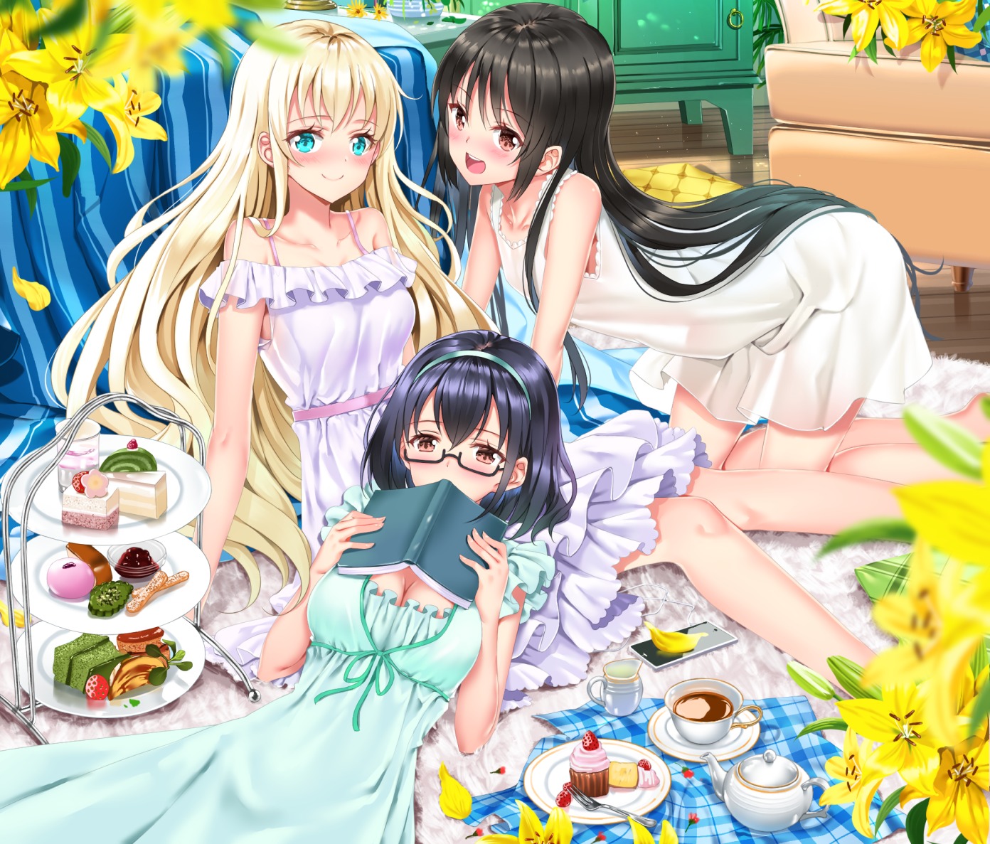 asobi_asobase cleavage dress honda_hanako megane nomura_kasumi olivia_(asobi_asobase) see_through swordsouls