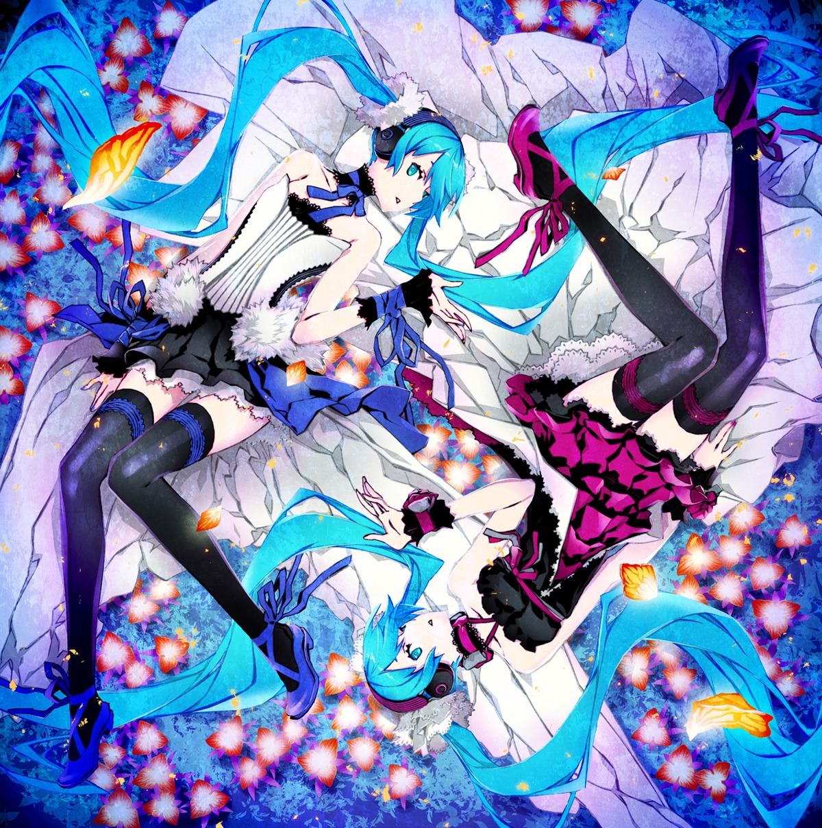 7th_dragon 7th_dragon_2020 7th_dragon_2020-ii dress gothic_lolita hatsune_miku headphones heels lolita_fashion miwa_shirow thighhighs vocaloid