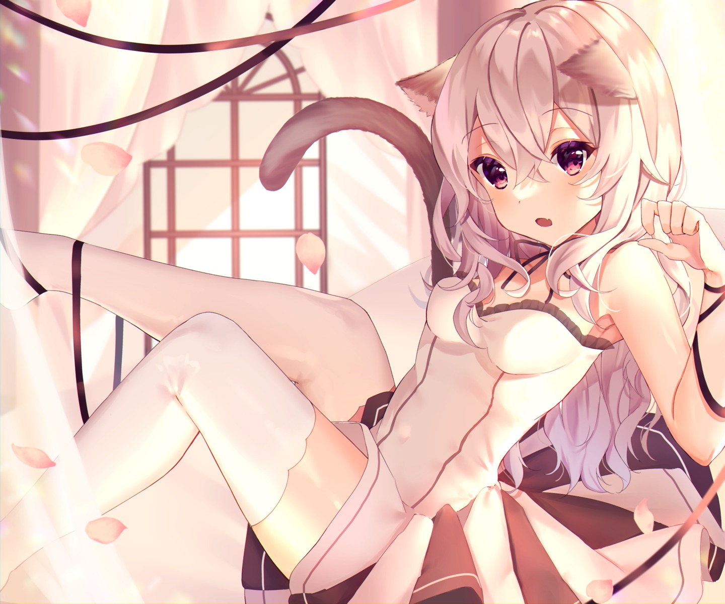 animal_ears kasumi_(artist) nekomimi skirt_lift tail thighhighs