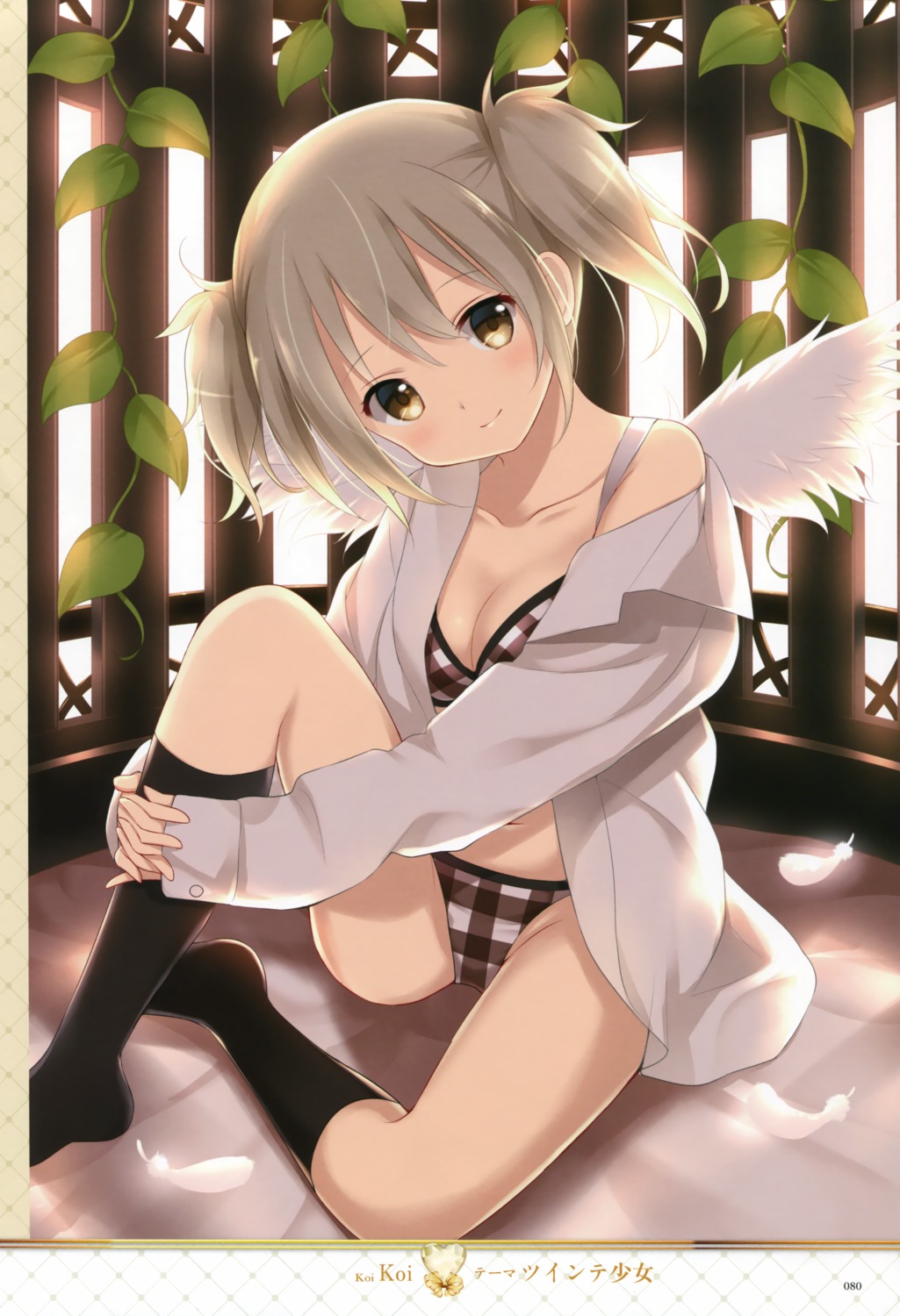 bra cleavage koi open_shirt pantsu wings