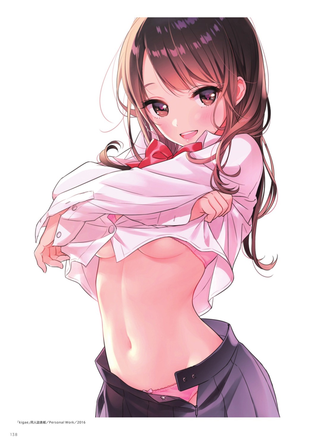 bra morikura_en pantsu seifuku shirt_lift underboob undressing