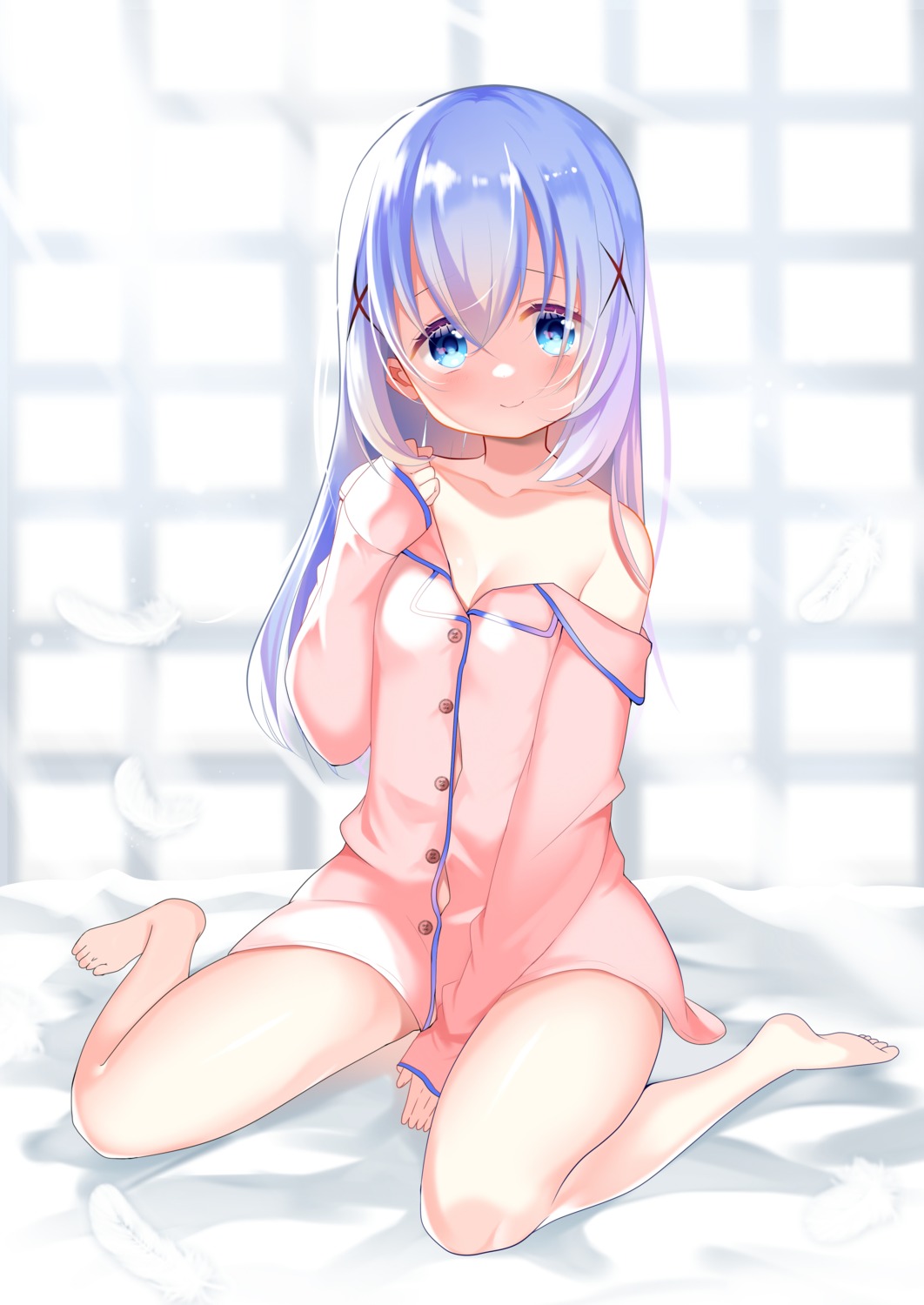 breast_hold cleavage gochuumon_wa_usagi_desu_ka? kafuu_chino loli no_bra open_shirt pajama piyopoyo