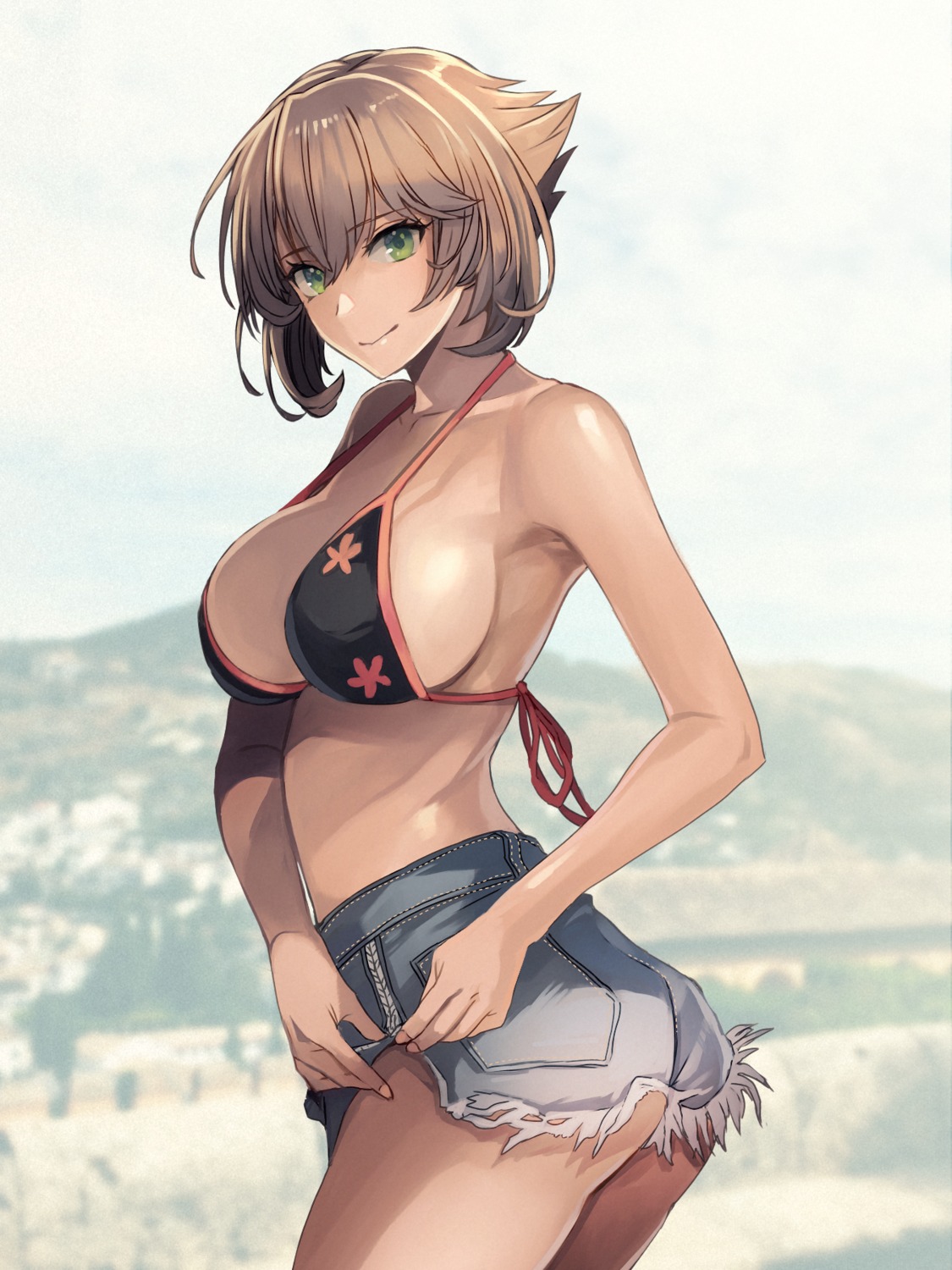 ass bikini_top kantai_collection kasumi_(skchkko) mutsu_(kancolle) swimsuits torn_clothes