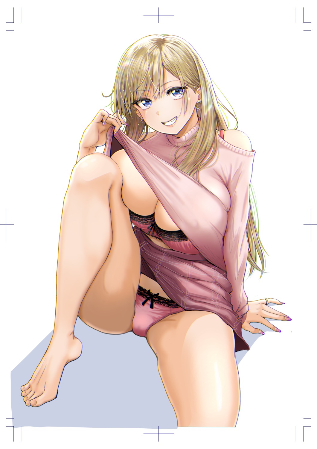 bra breasts cameltoe feet nishizawa_mizuki pantsu shirt_lift skirt_lift sweater undressing