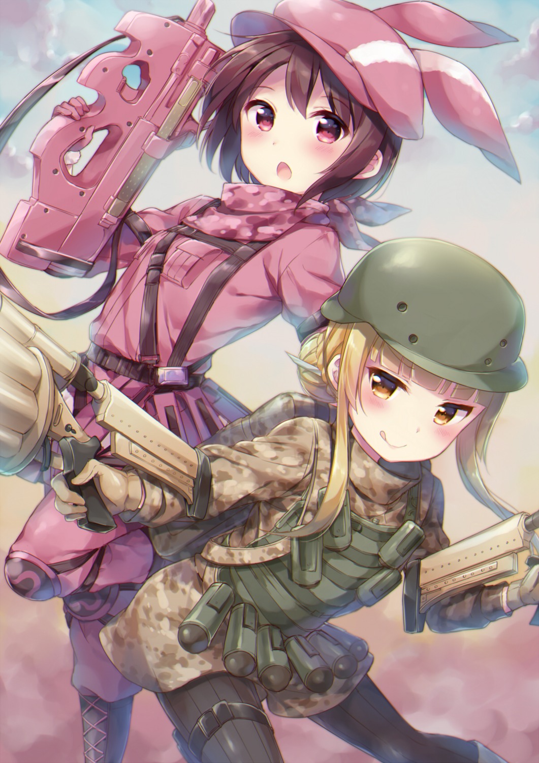 bodysuit fukaziroh gun gun_gale_online hazuki_(sutasuta) kohiruimaki_karen llenn pantyhose shinohara_miyu sword_art_online sword_art_online_alternative:_gun_gale_online