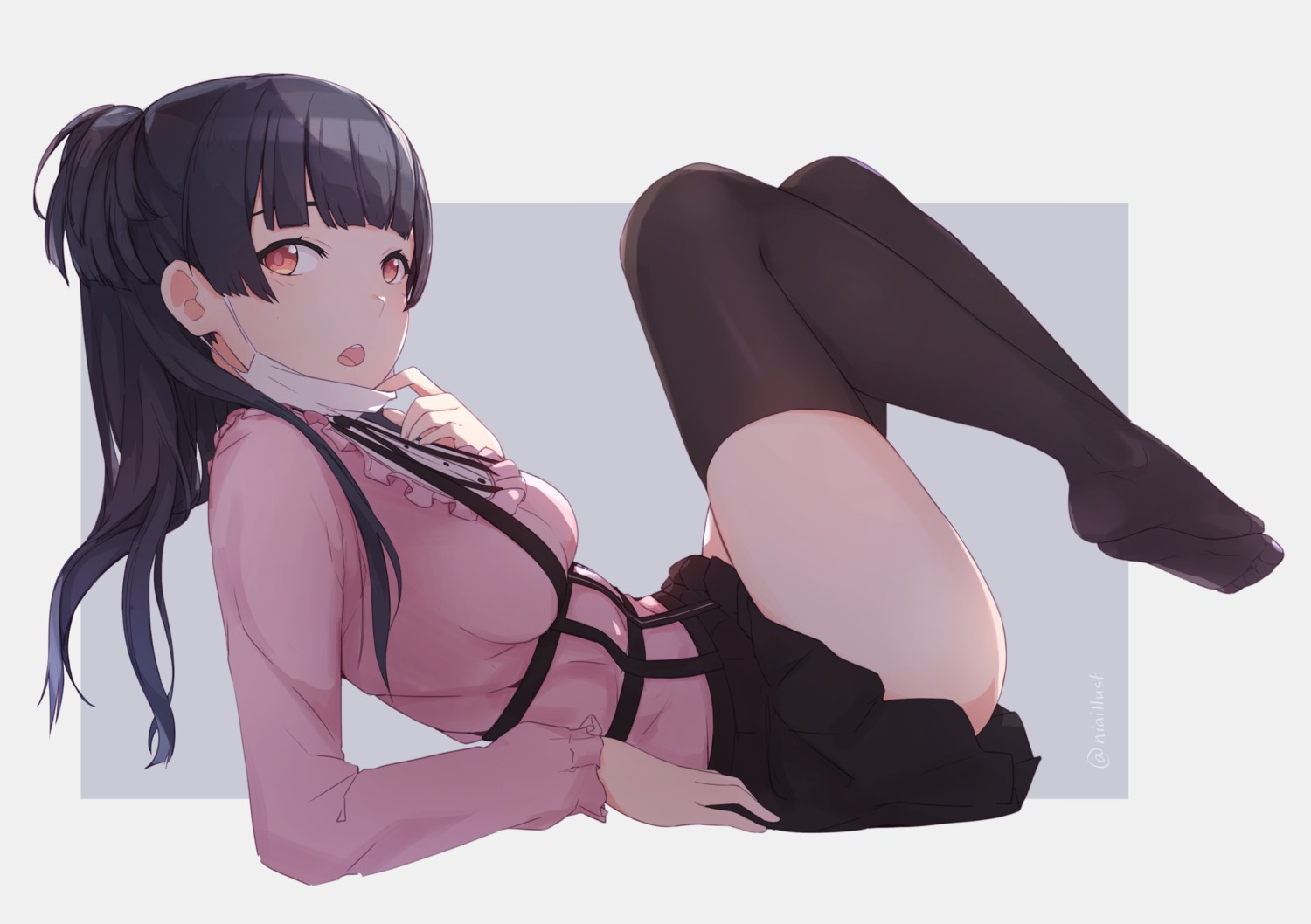 mayuzumi_fuyuko niaillust skirt_lift the_idolm@ster the_idolm@ster_shiny_colors thighhighs