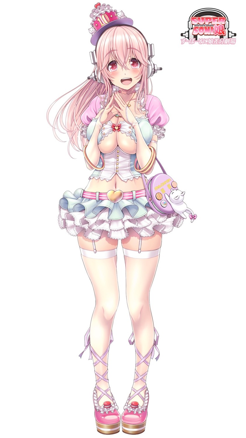 breast_hold cleavage headphones lolita_fashion mag_kan neko no_bra sonico stockings super_sonico thighhighs underboob v-mag