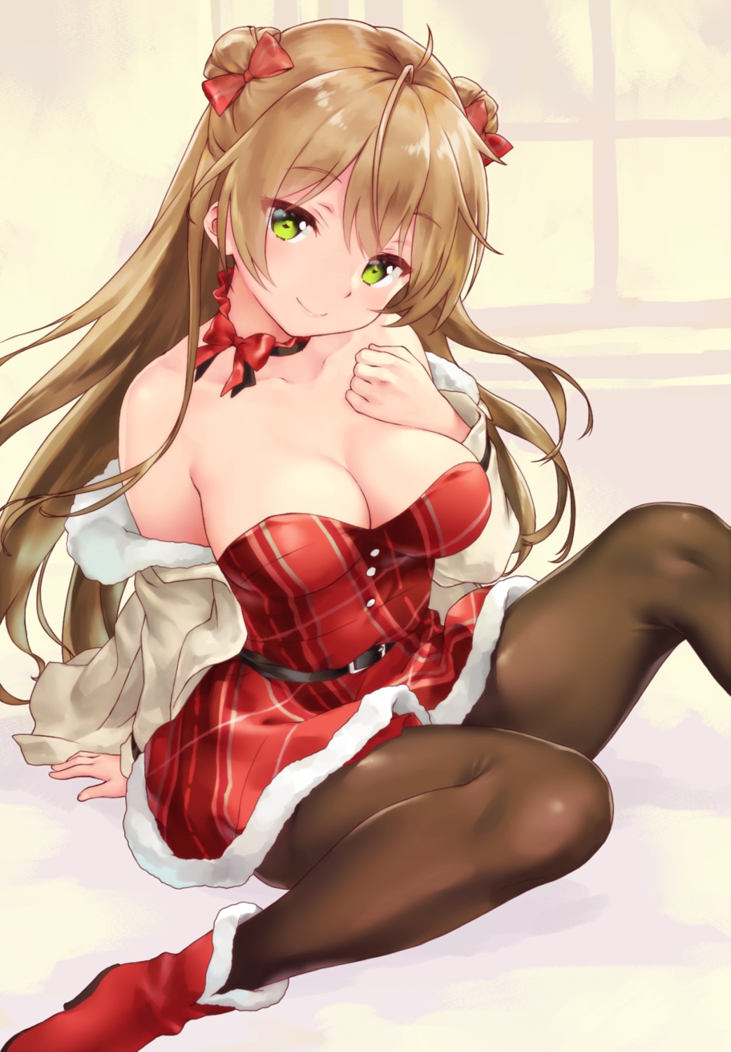 cleavage dress funitarefu girls_frontline heels no_bra pantyhose rfb_(girls_frontline) skirt_lift wardrobe_malfunction