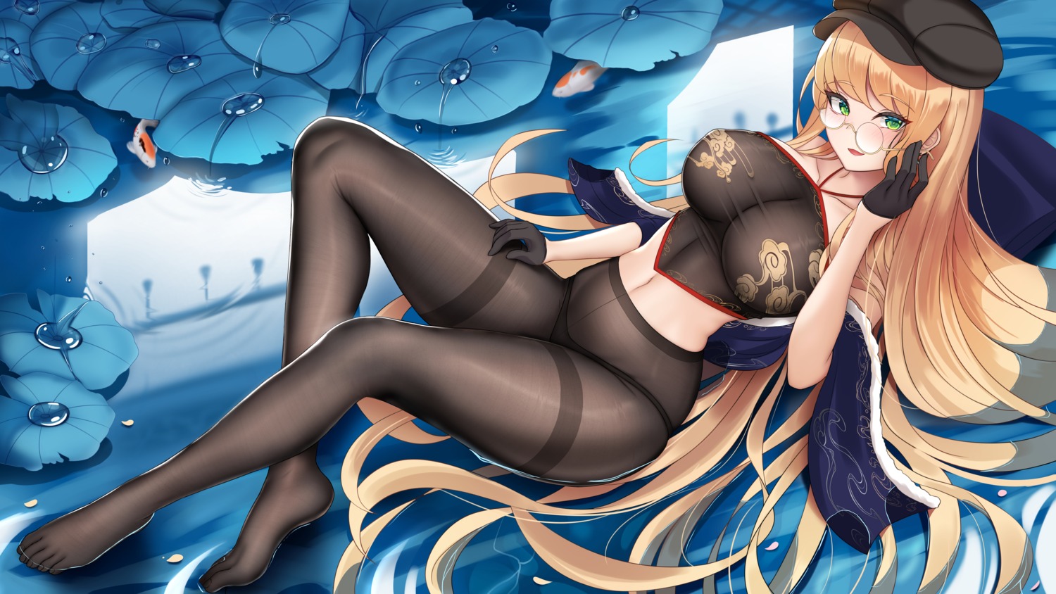 asian_clothes damao_yu megane missouri_(zhanjianshaonv) pantsu pantyhose wet zhanjianshaonv