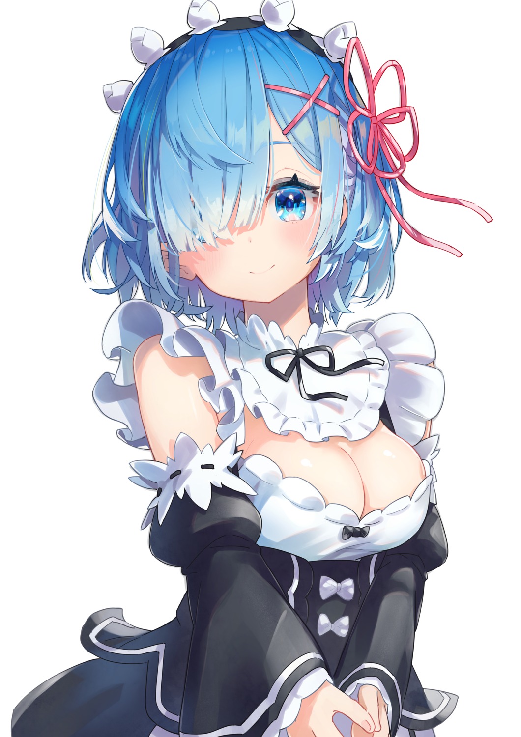 cleavage hatsuga_(dmaigmai) maid no_bra re_zero_kara_hajimeru_isekai_seikatsu rem_(re_zero)