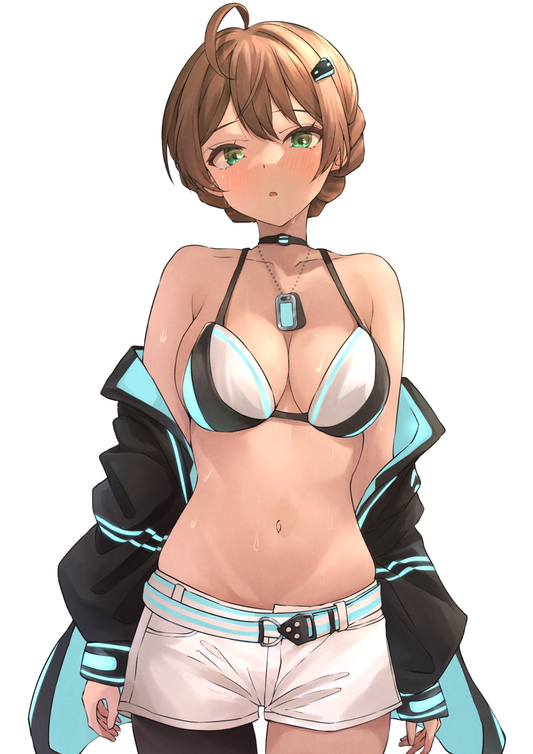 b1ack bikini_top open_shirt sakuramori_kaori swimsuits the_idolm@ster the_idolm@ster_million_live!