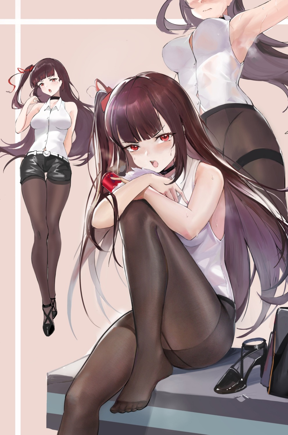 feet girls_frontline guernical heels pantyhose see_through wa2000_(girls_frontline) wet_clothes