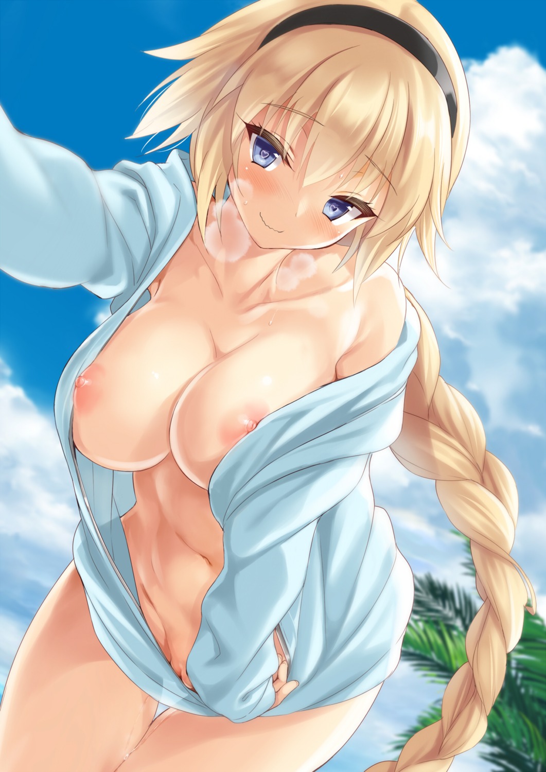 bottomless breasts cle_masahiro fate/grand_order jeanne_d'arc jeanne_d'arc_(fate) nipples no_bra open_shirt pussy uncensored