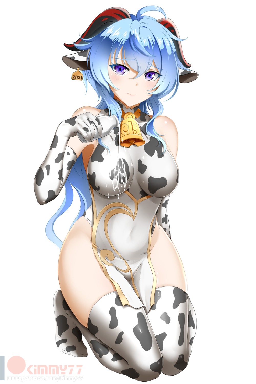 animal_ears asian_clothes cream ganyu genshin_impact horns kimmy77 leotard thighhighs