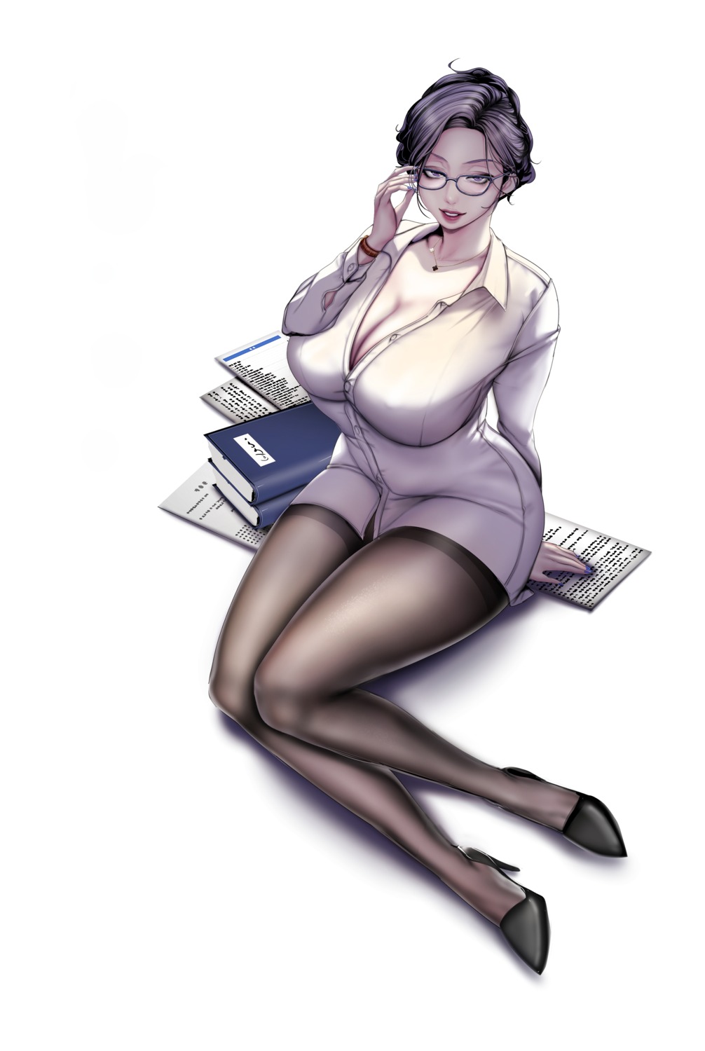 brave_new_world cleavage detexted heels megane open_shirt pantyhose photoshop yoongonji