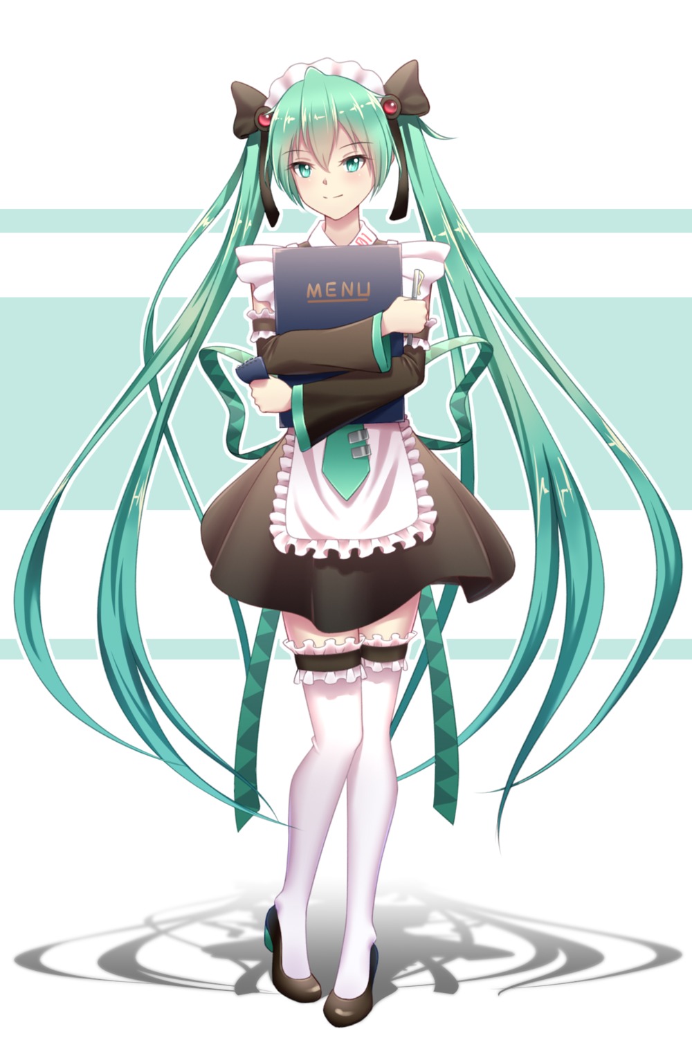 geduan hatsune_miku heels maid thighhighs vocaloid waitress