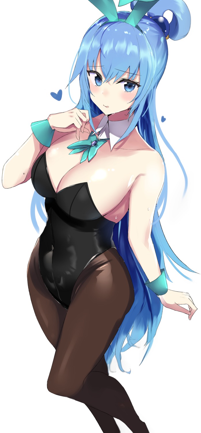 animal_ears aqua_(kono_subarashii_sekai_ni_shukufuku_wo!) bunny_ears bunny_girl hanasaka_houcha kono_subarashii_sekai_ni_shukufuku_wo! no_bra pantyhose