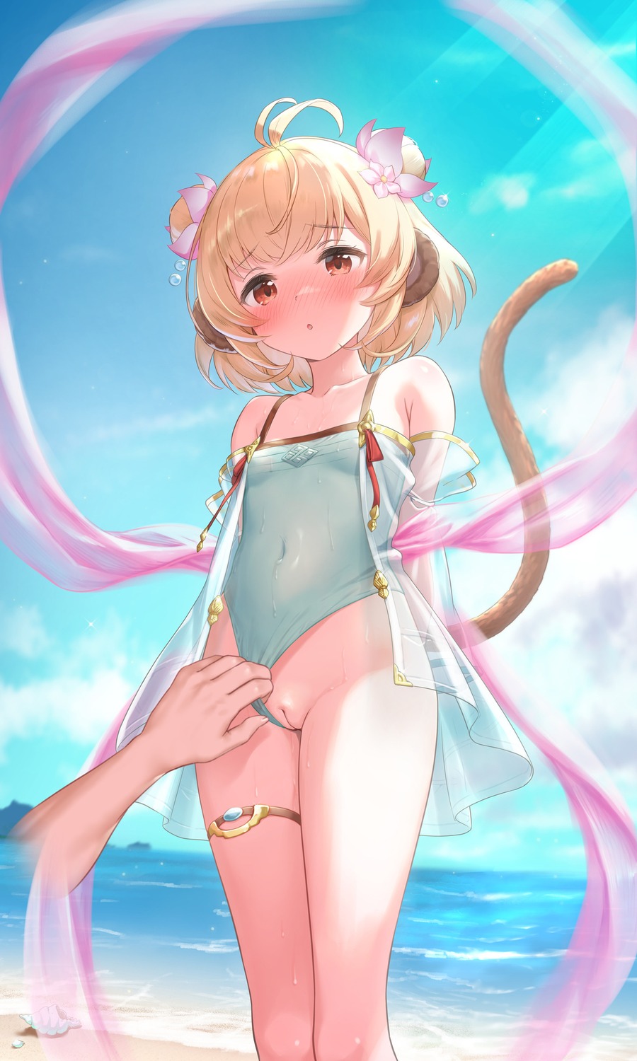 andira_(granblue_fantasy) animal_ears fubuki_rinne garter granblue_fantasy loli pussy see_through swimsuits tail uncensored