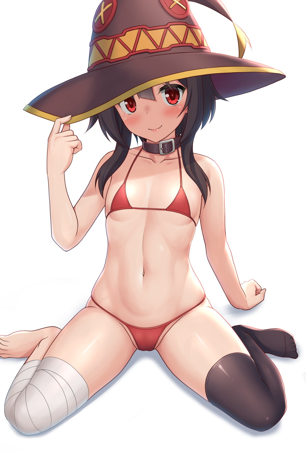 bandages bikini cameltoe hormone_koijirou kono_subarashii_sekai_ni_shukufuku_wo! loli megumin swimsuits thighhighs witch