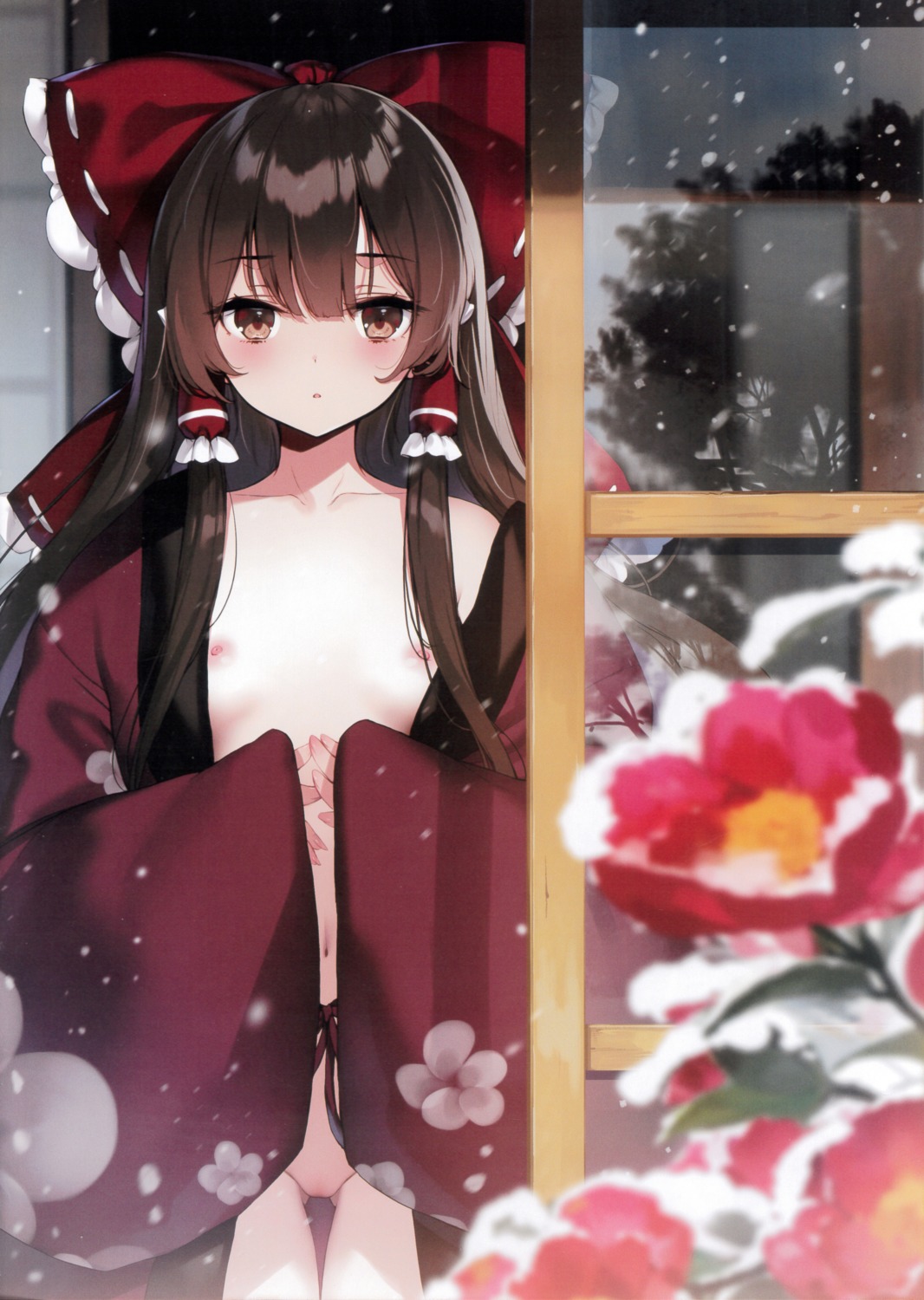 breasts gekidoku_shoujo hakurei_reimu japanese_clothes ke-ta loli nipples no_bra nopan open_shirt touhou