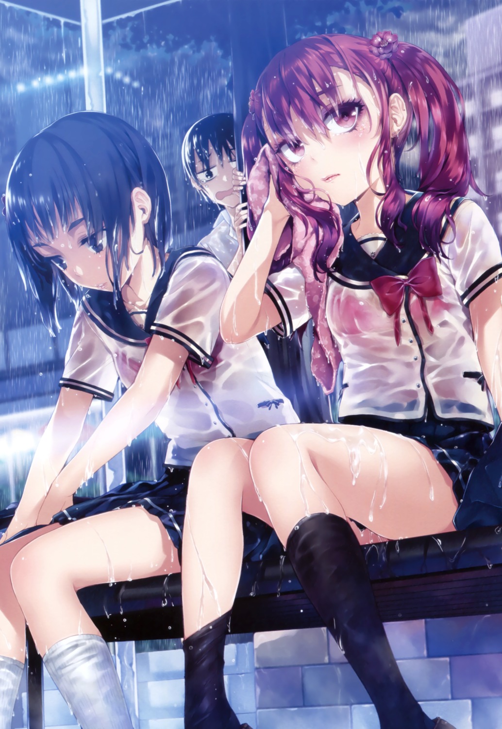 bra buriki see_through seifuku wet wet_clothes