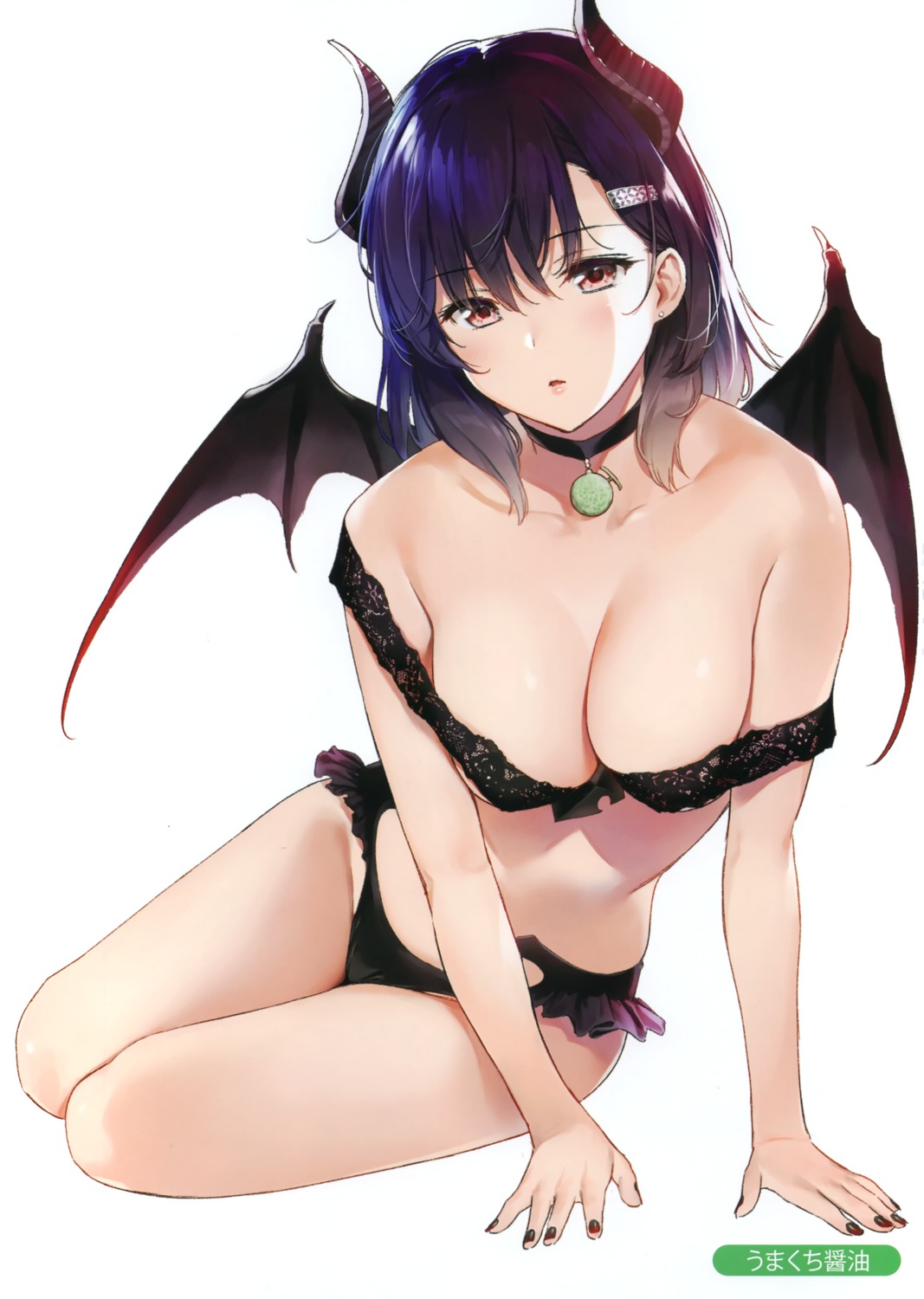 bra devil horns pantsu umakuchi_shouyu wings