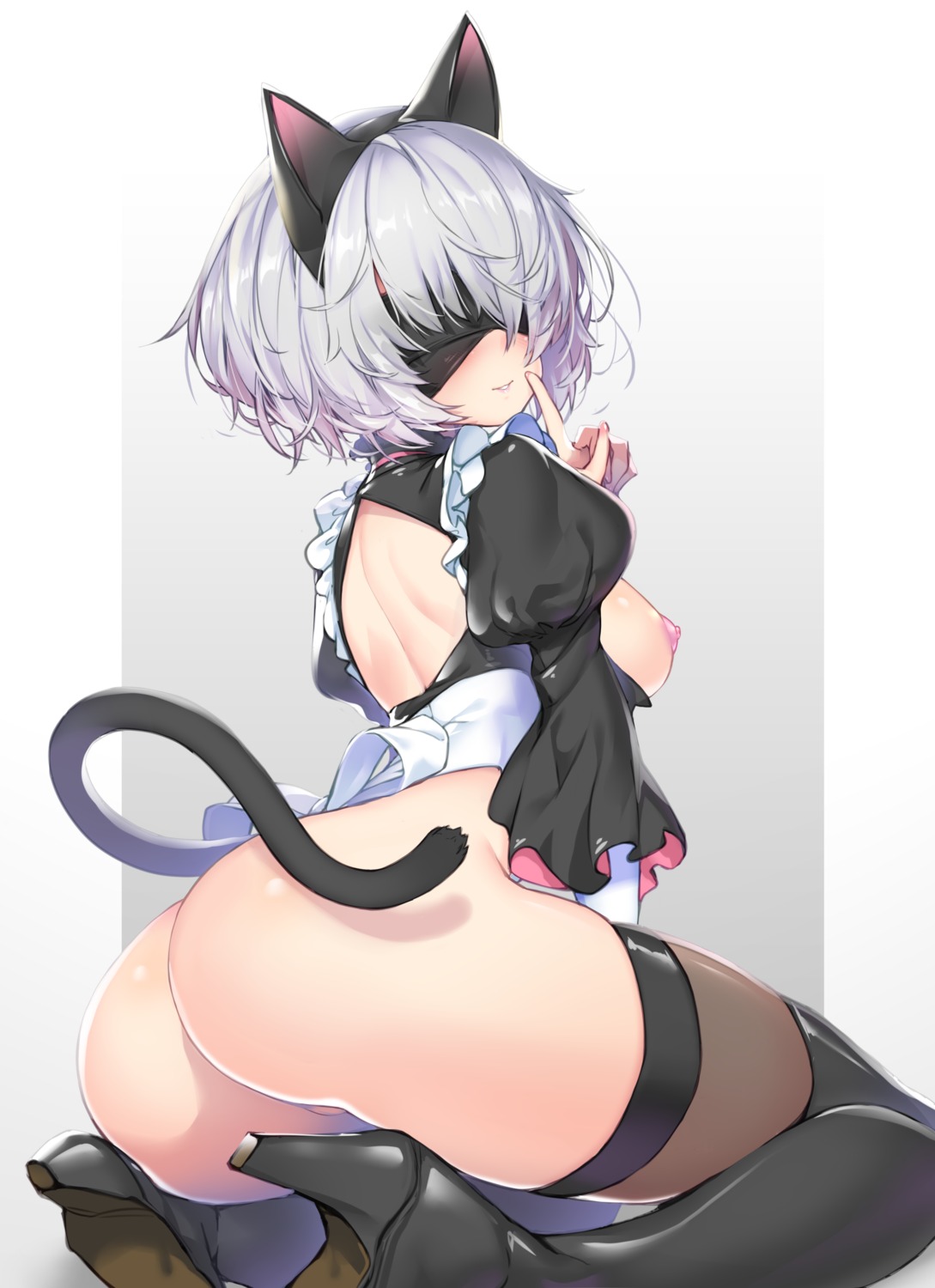 animal_ears ass bottomless breasts heels hong_(white_spider) maid nekomimi nier_automata nipples no_bra tail thighhighs yorha_no.2_type_b