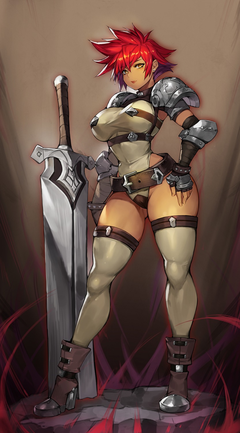 armor gurimjang heels leotard sword thighhighs