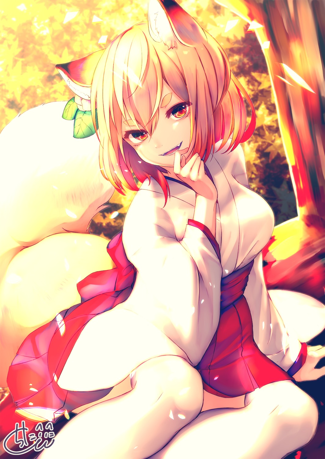 animal_ears chita_(ketchup) japanese_clothes kitsune tail thighhighs