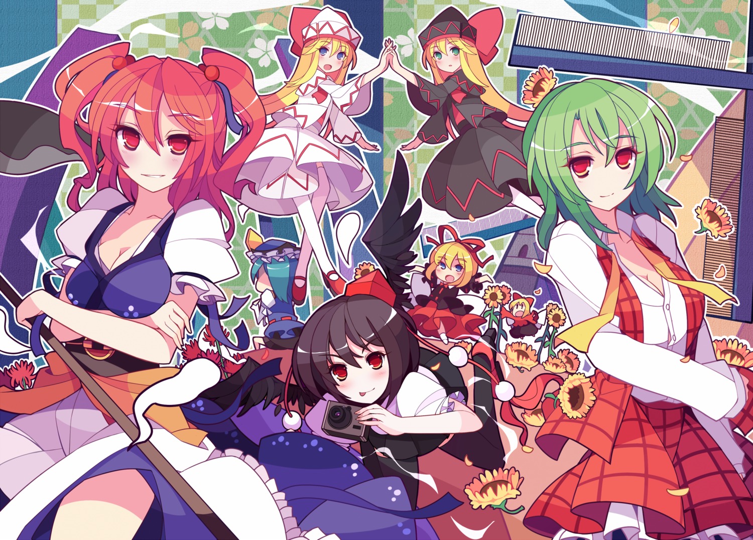 cleavage ideolo kazami_yuuka lily_black lily_white medicine_melancholy onozuka_komachi shameimaru_aya shanghai_doll shikieiki_yamaxanadu su-san touhou