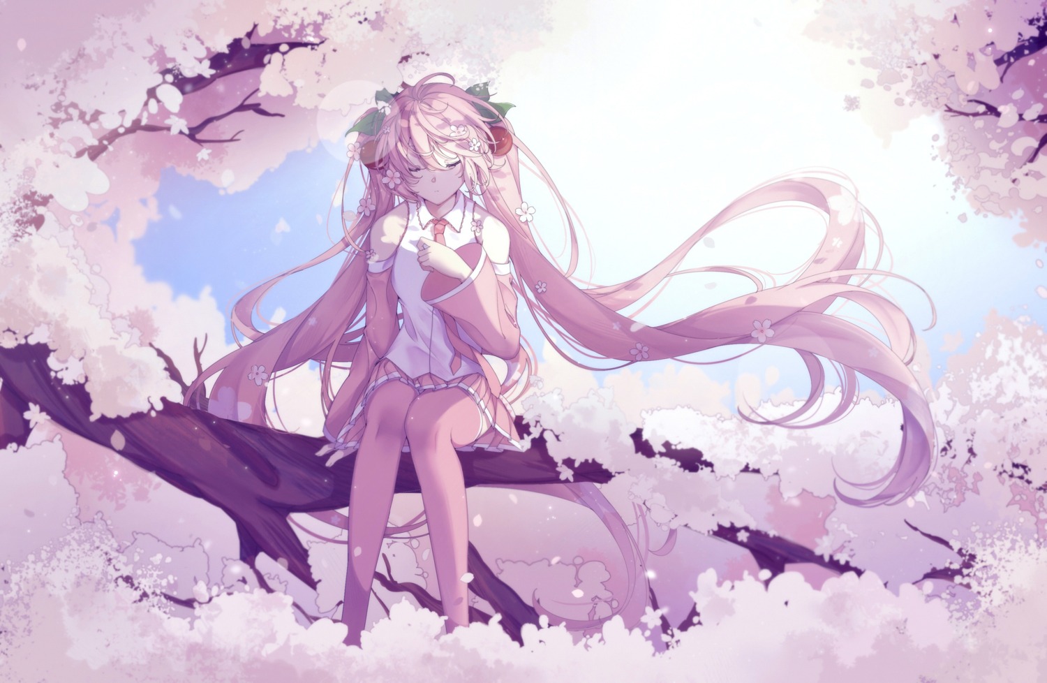 hatsune_miku kanvien sakura_miku thighhighs vocaloid