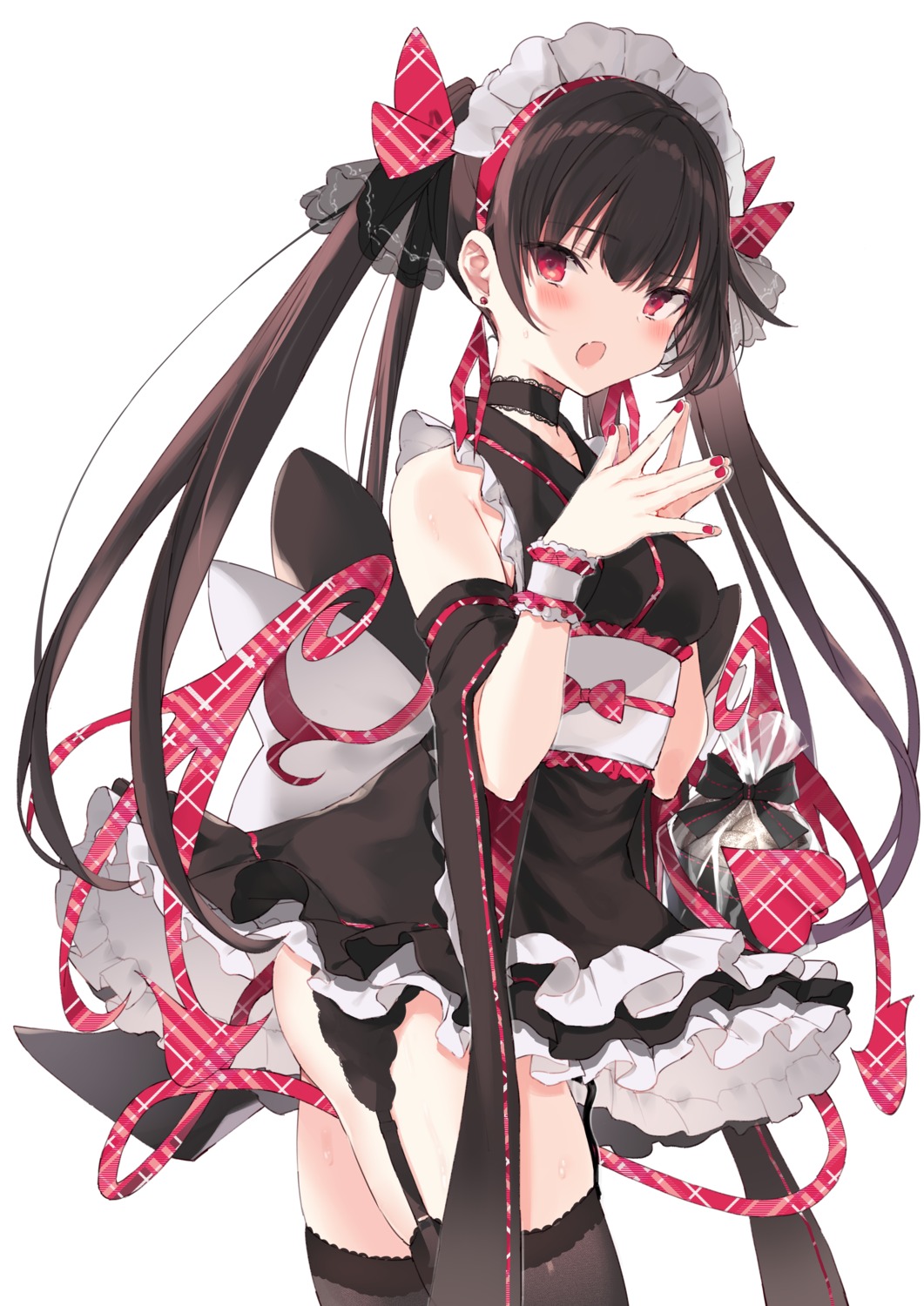 maid nana_(luna_berry) skirt_lift stockings thighhighs wa_maid