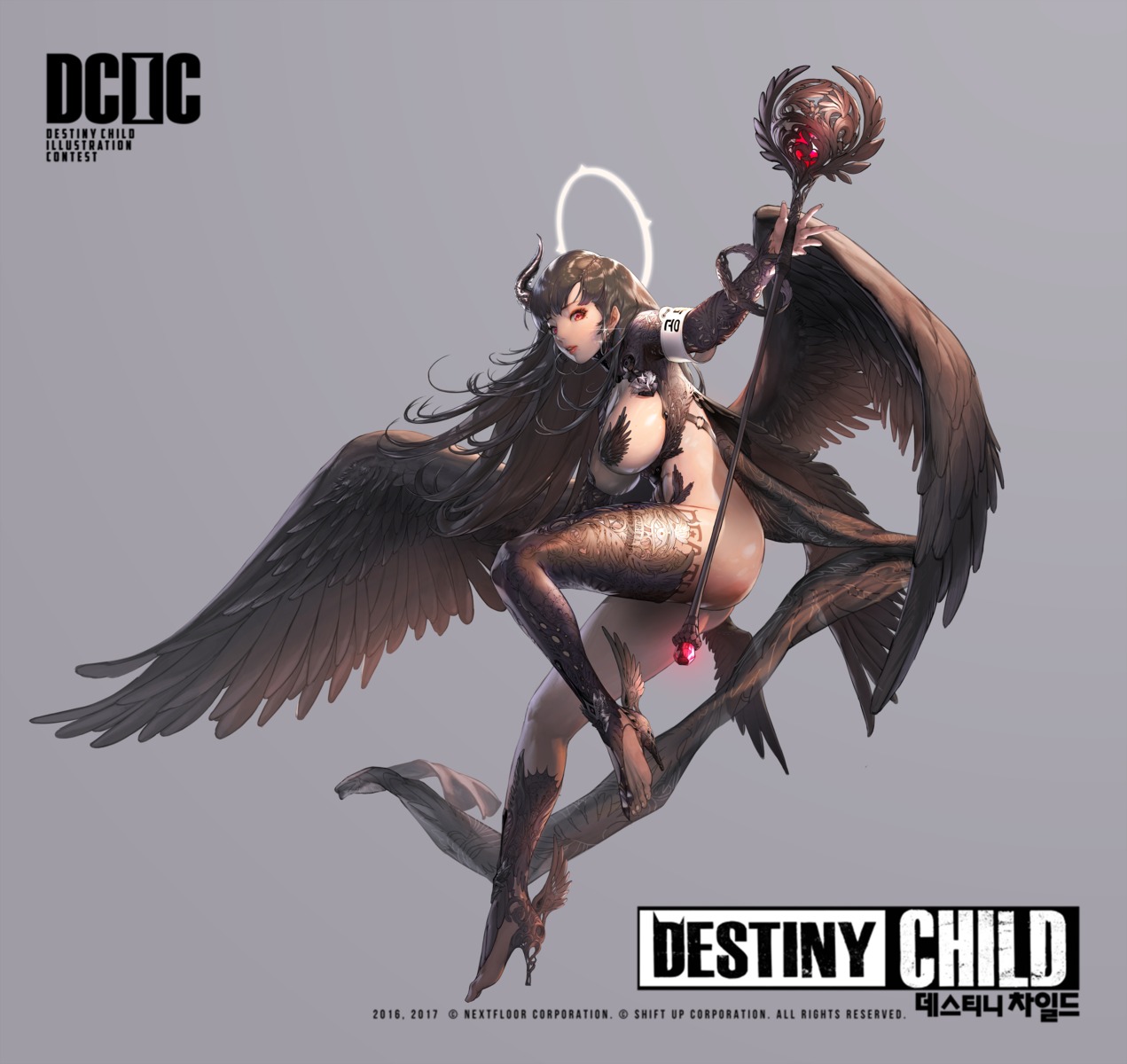 bottomless breasts destiny_child heels horns no_bra pasties thighhighs weapon wings zig90