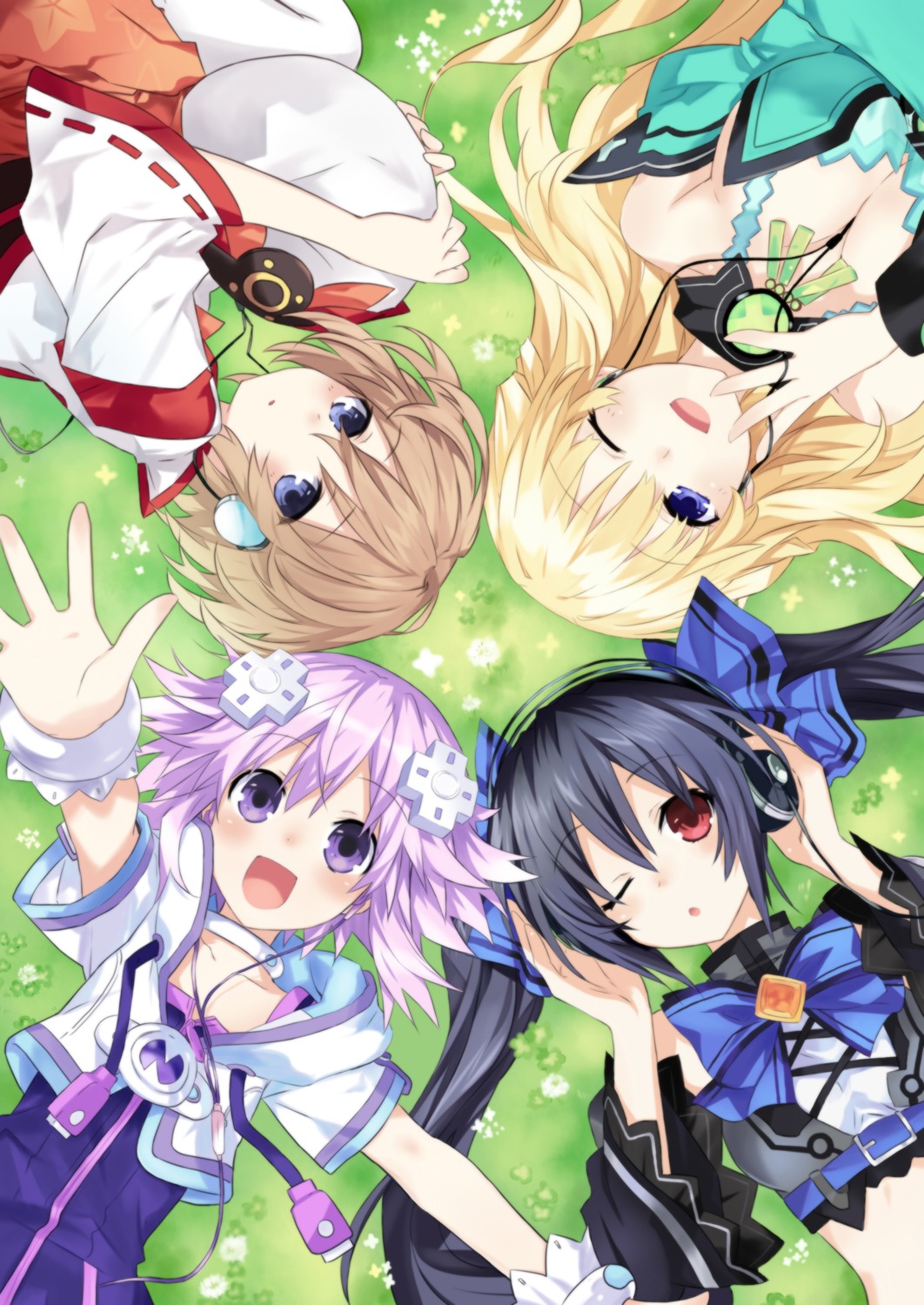 blanc choujigen_game_neptune cleavage headphones kami_jigen_game_neptune_v neptune noire tsunako vert