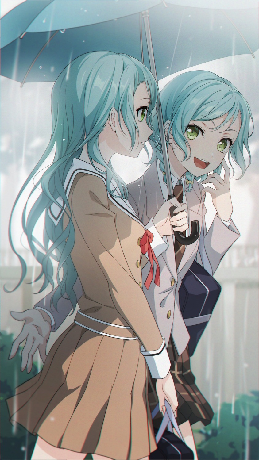 bang_dream! hikawa_hina hikawa_sayo nobusawa_osamu seifuku umbrella