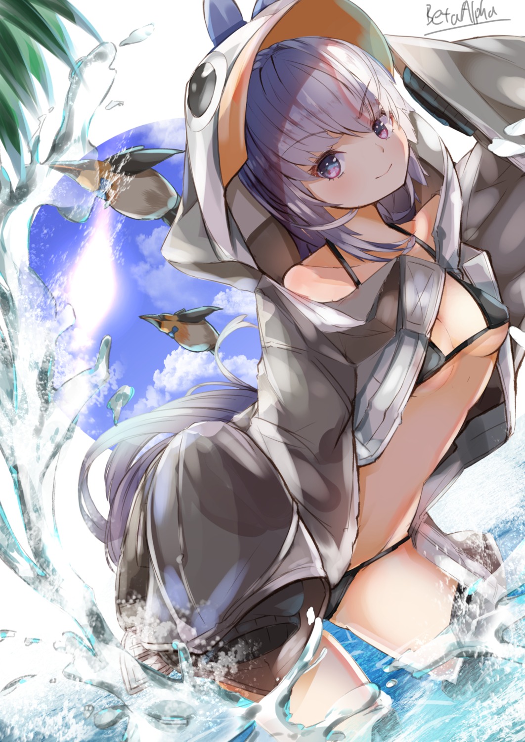 alpha_beta bikini fate/grand_order meltryllis open_shirt penguin swimsuits wet