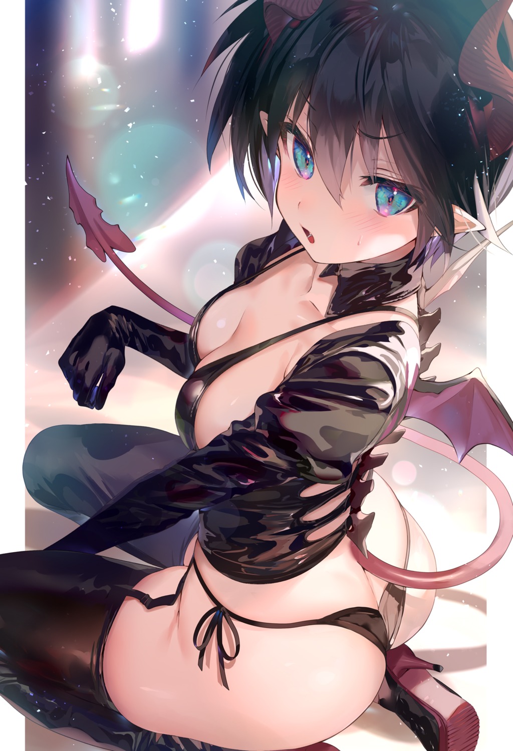 bra devil heels horns mimoza pantsu pointy_ears stockings string_panties tail thighhighs wings