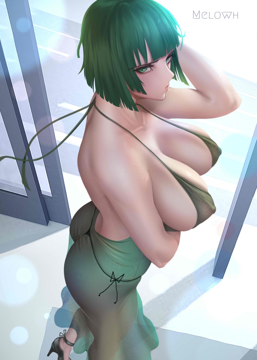 ass erect_nipples fubuki_(one_punch_man) heels melowh no_bra one_punch_man pantsu see_through string_panties thong