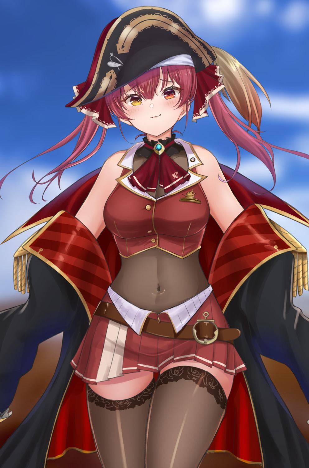 heterochromia higashigure hololive houshou_marine pirate see_through thighhighs