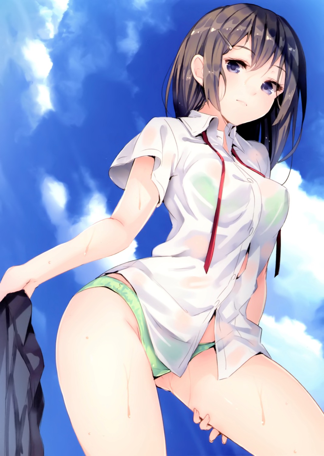 bra pantsu paseri see_through seifuku wet_clothes