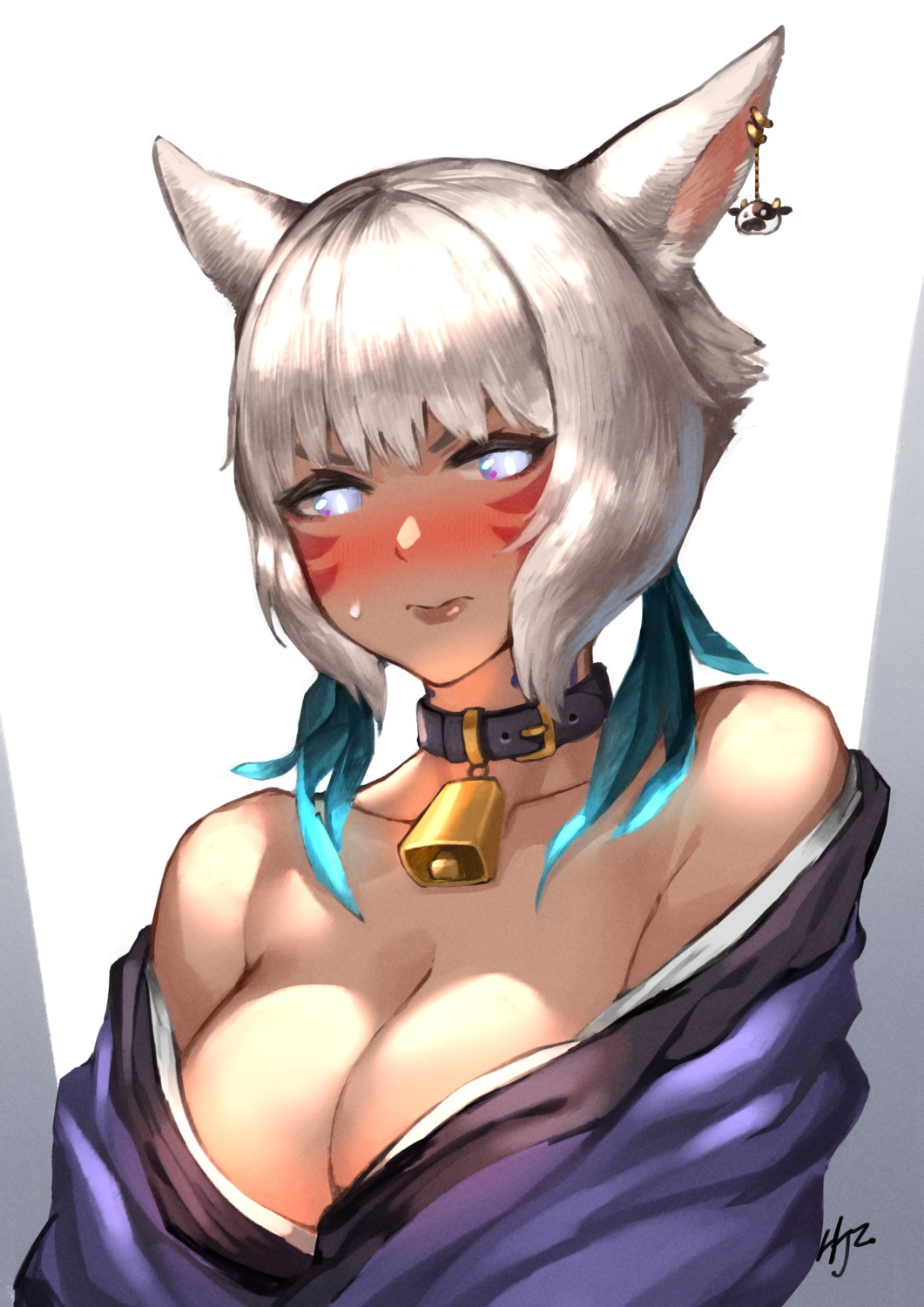 animal_ears cleavage final_fantasy final_fantasy_xiv haimerejzero no_bra y'shtola yukata