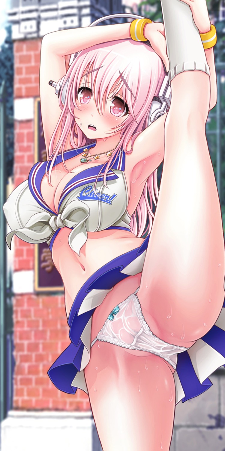 cameltoe cheerleader cleavage erect_nipples headphones mag_kan pantsu see_through skirt_lift sonico super_sonico v-mag wet wet_clothes