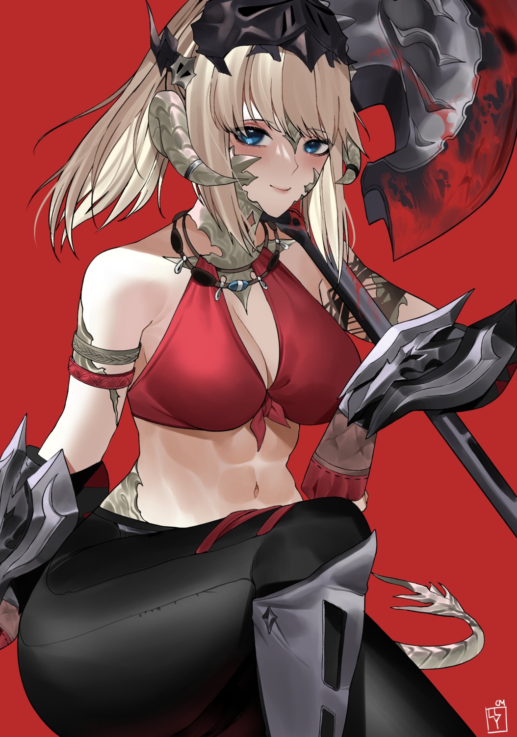 bikini_top blood cleavage horns lilycious swimsuits tail weapon
