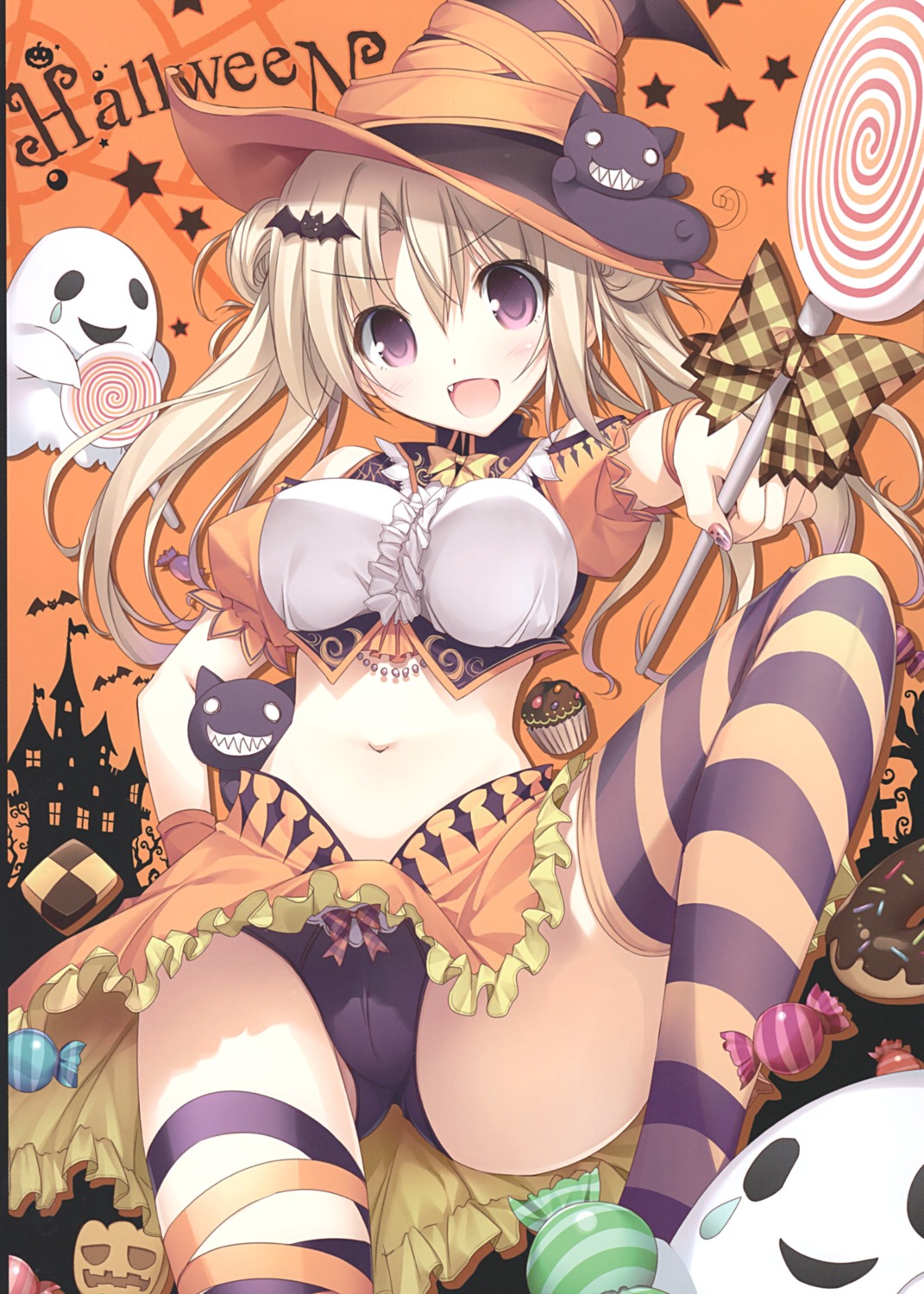 cameltoe halloween karomix karory pantsu skirt_lift thighhighs witch