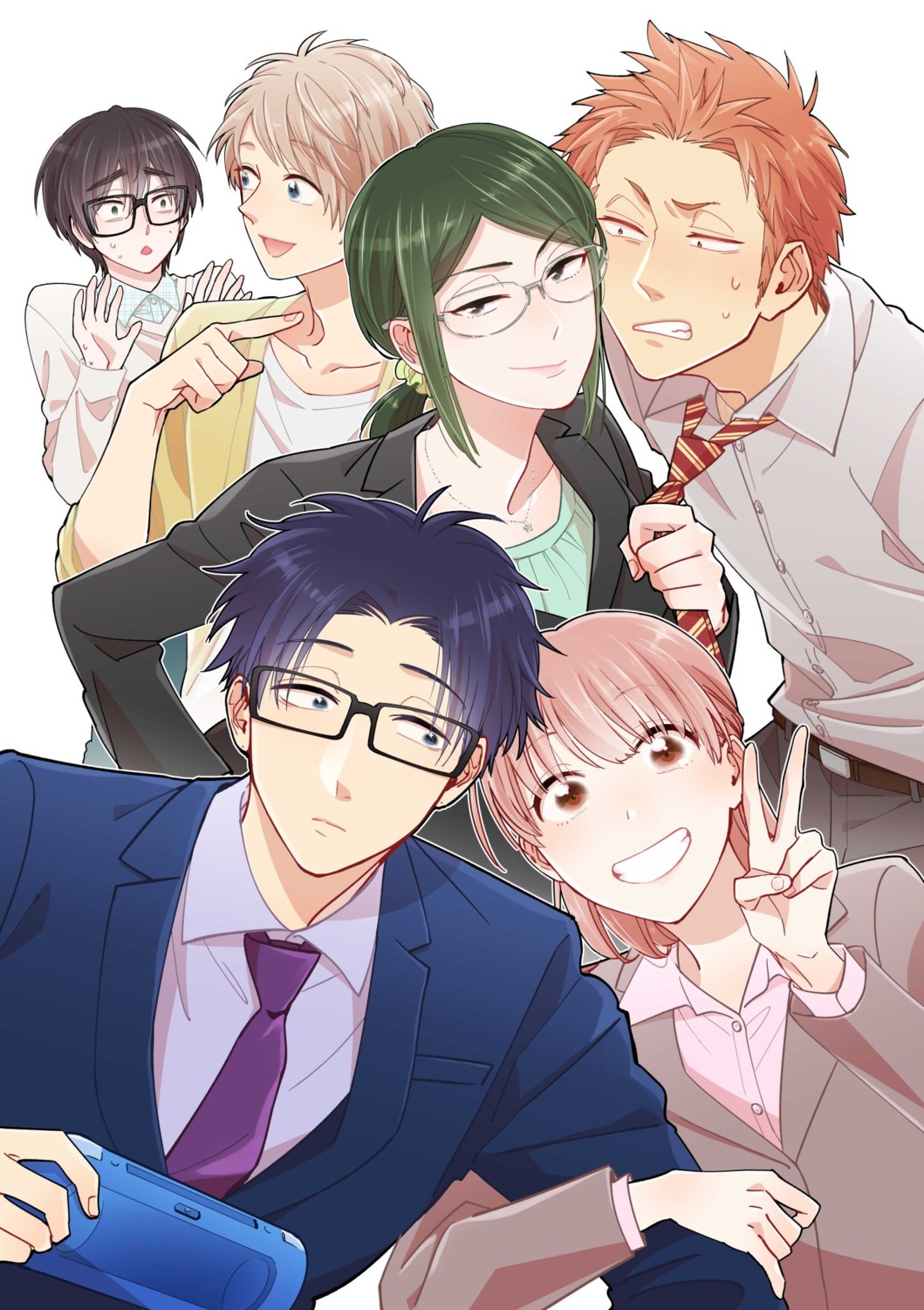 business_suit fujita_(fjthr) kabakura_tarou koyanagi_hanako megane momose_narumi nifuji_hirotaka nifuji_naoya reverse_trap sakuragi_kou wotaku_ni_koi_wa_muzukashii