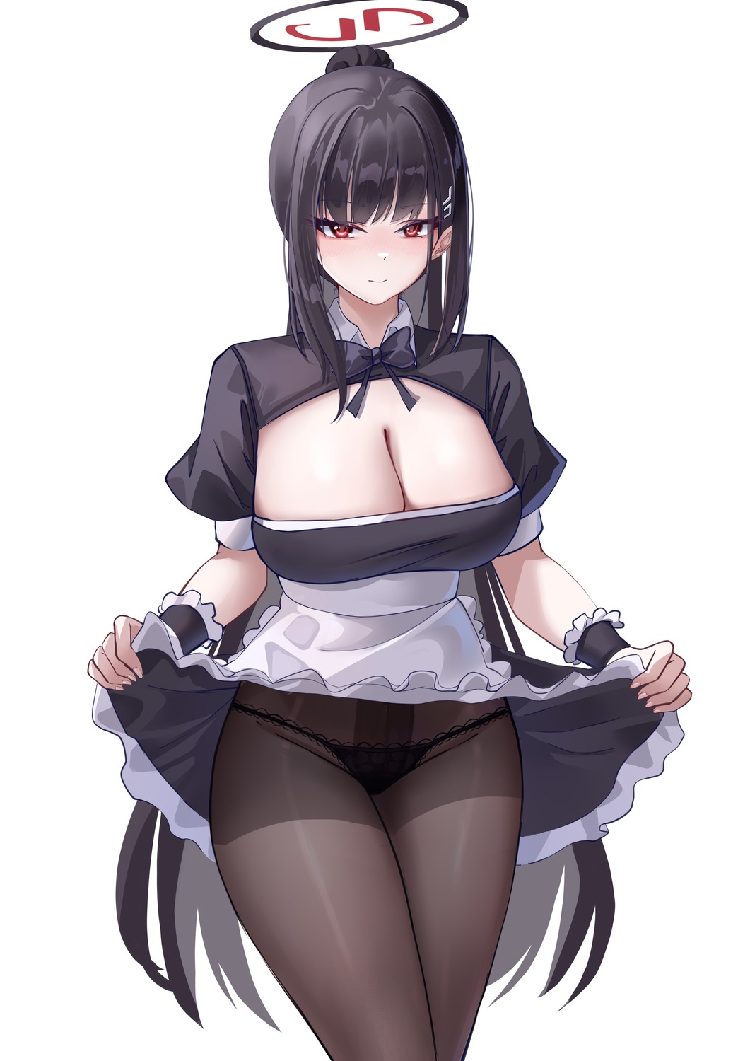 blue_archive halo kaijiba maid no_bra pantsu pantyhose skirt_lift tsukatsuki_rio